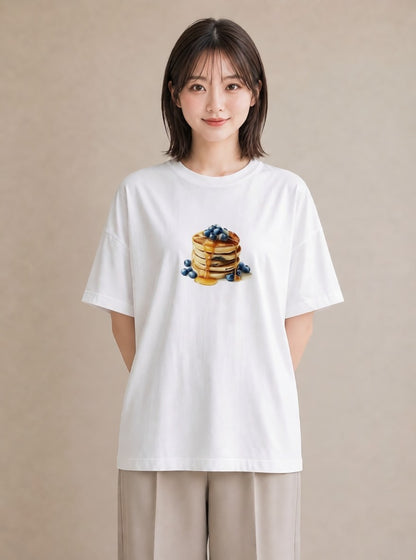 Tシャツ レディース どら焼き 食べ物 フード イラスト フェミニン 社会人 女性 白T YMAZO