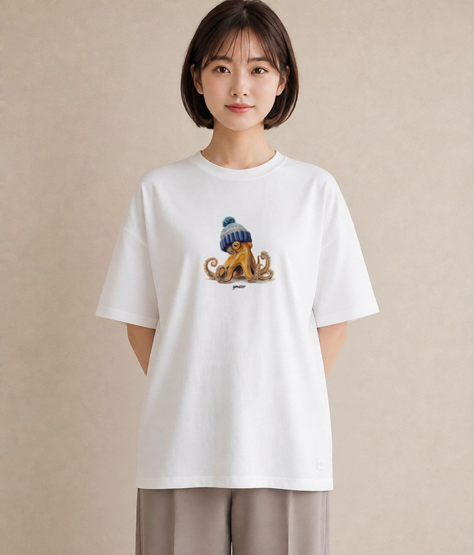 プリントTシャツ レディース イカ 海の生き物 海 イラスト ラフ 女子会 お揃い 白T YMAZO