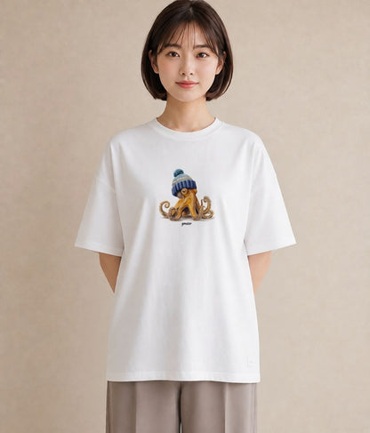 プリントTシャツ レディース イカ 海の生き物 海 イラスト ラフ 女子会 お揃い 白T YMAZO