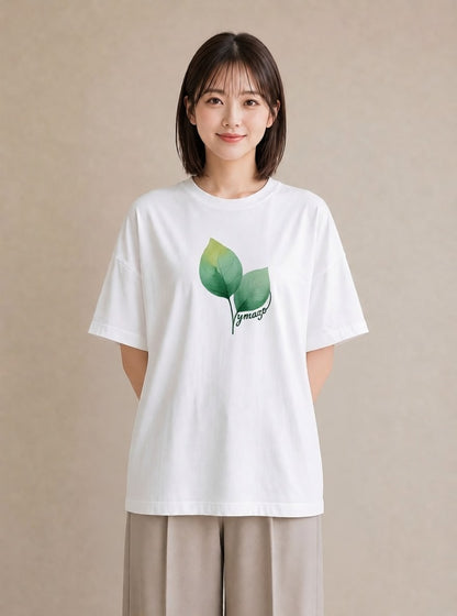 半袖Tシャツ レディース つる 植物 ボタニカル イラスト カフェコーデ 通勤 在宅 白T YMAZO