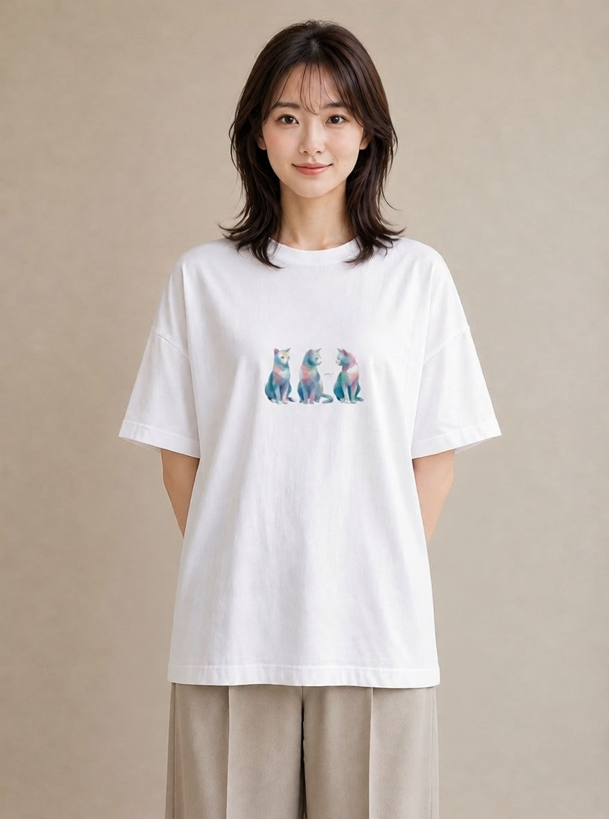 Tシャツ レディース シャム柄 猫 ねこ イラスト ゆるコーデ 旅行用 海 白T YMAZO