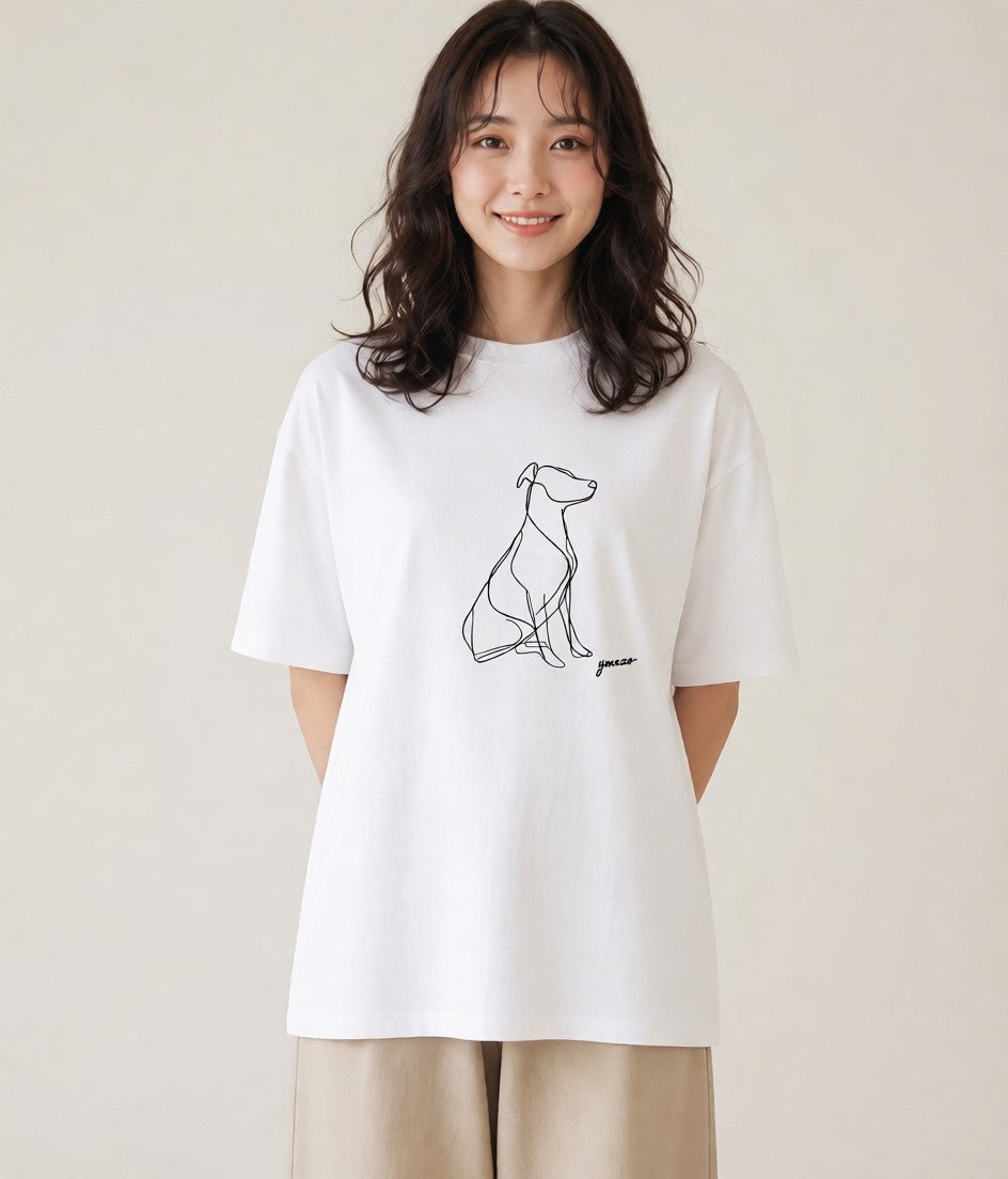 グラフィックTシャツ レディース 犬 いぬ わんこ イラスト 手描き風 20代 カジュアルコーデ 白T YMAZO