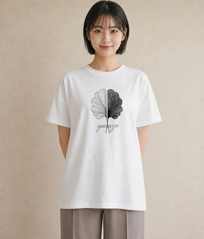 プリントTシャツ レディース 扇子 そよ風 ナチュラル アンティーク イラスト ユニーク デート 帰省 白T YMAZO