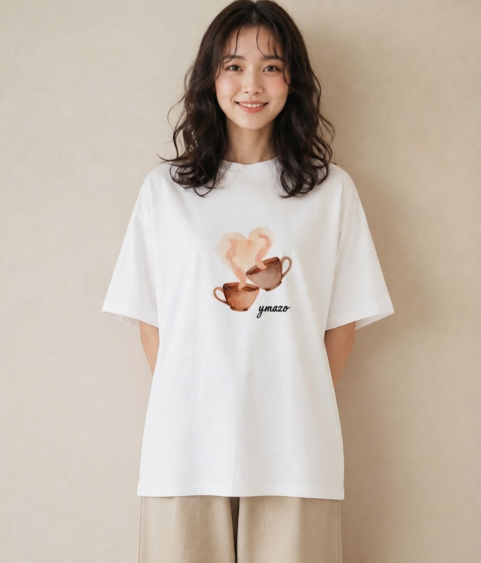 プリントTシャツ レディース コーヒー 珈琲 カフェ 食べ物 フード イラスト レトロ 旅行 母娘コーデ 白T YMAZO