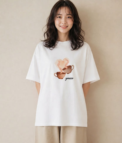 プリントTシャツ レディース コーヒー 珈琲 カフェ 食べ物 フード イラスト レトロ 旅行 母娘コーデ 白T YMAZO