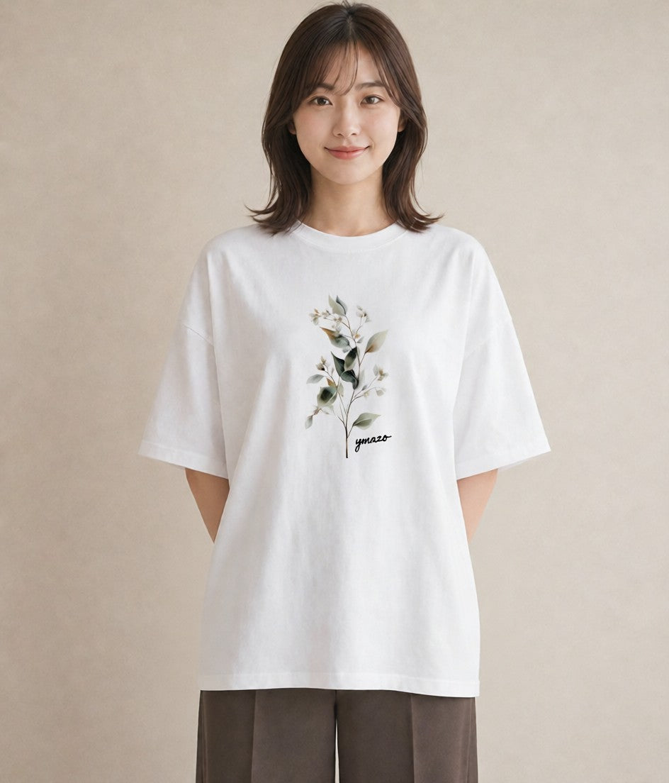 グラフィックTシャツ レディース ガラス瓶 小枝 ボタニカル ナチュラル アンティーク イラスト ニュアンス 女性 旅行用 白T YMAZO
