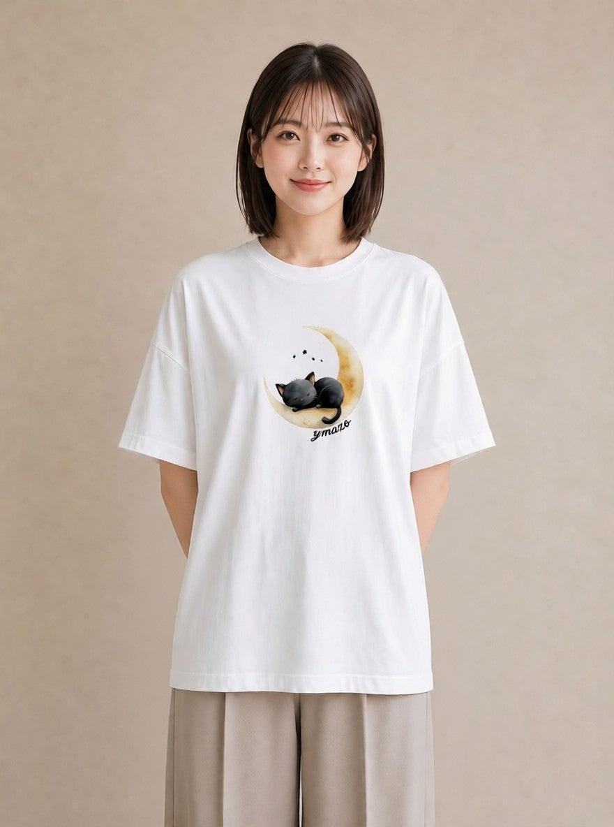プリントTシャツ レディース 三日月 星空 宇宙 イラスト 旅行コーデ クリスマス 旅行 白T YMAZO