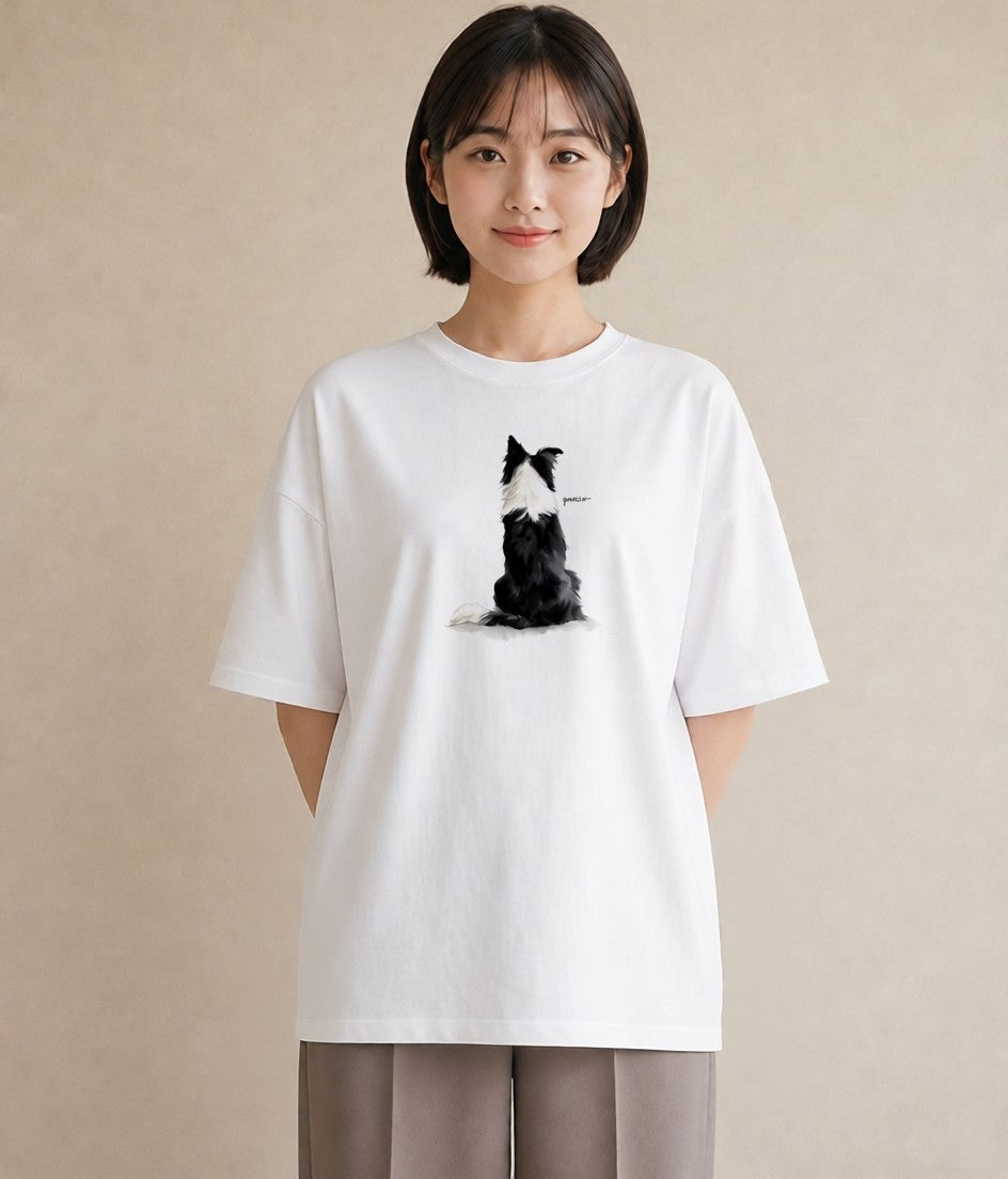 グラフィックTシャツ レディース ボーダーコリー 犬 いぬ イラスト ラフカジュアル お出かけ 普段着 白T YMAZO