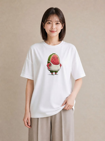 プリントTシャツ レディース すいか 食べ物 フード イラスト ボタニカル ルームウェア ギフト 白T YMAZO