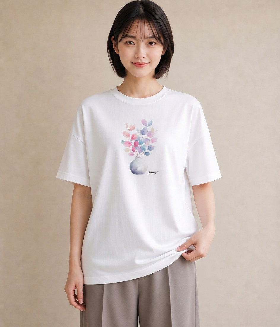 デザインTシャツ レディース 観葉植物 植物 ボタニカル イラスト きれいめ 春服 ミセス 白T YMAZO