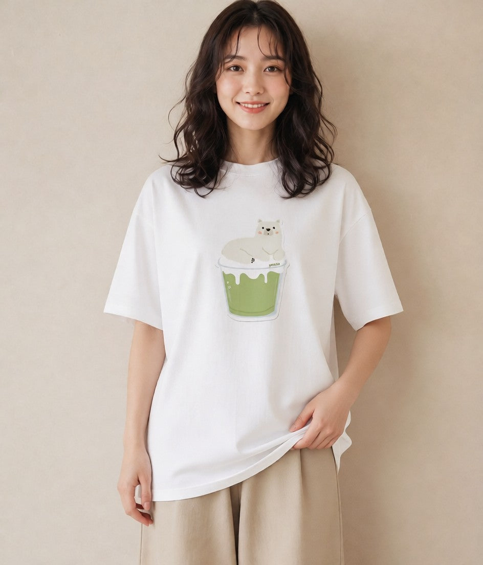 半袖Tシャツ レディース あんみつ 食べ物 フード イラスト 水彩風 休日 ペアコーデ 白T YMAZO