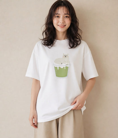 半袖Tシャツ レディース あんみつ 食べ物 フード イラスト 水彩風 休日 ペアコーデ 白T YMAZO
