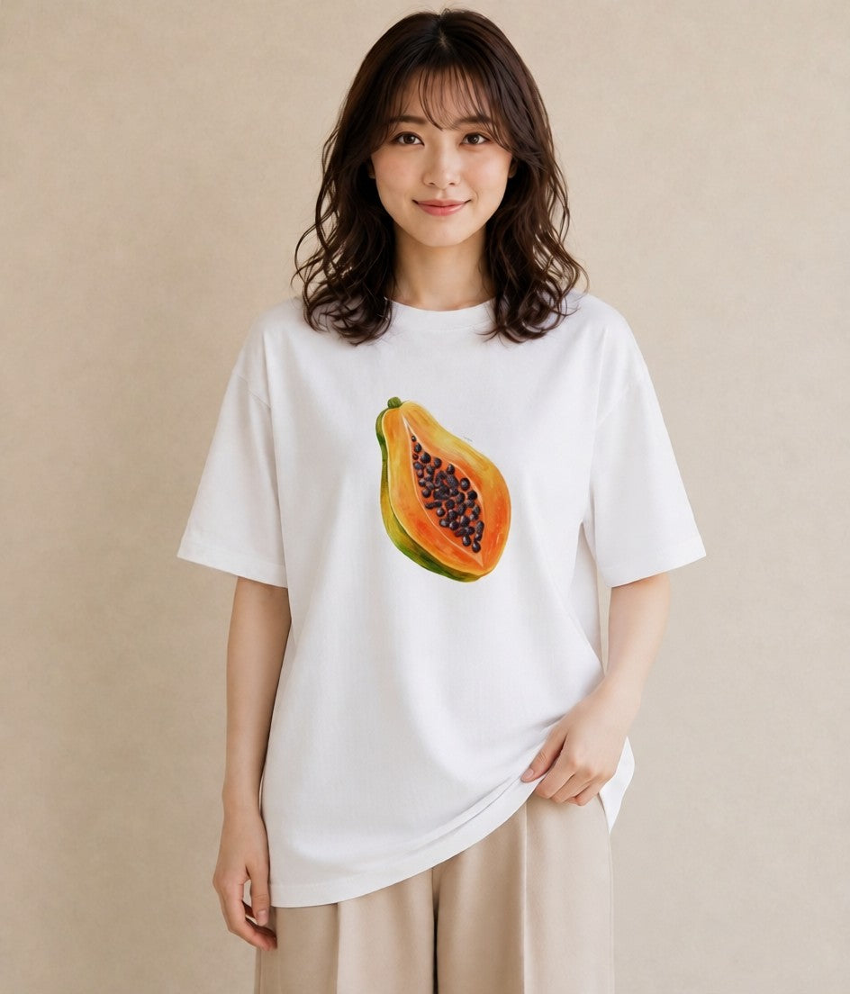 グラフィックTシャツ レディース メロン 食べ物 フード イラスト 淡色 女性 旅行用 白T YMAZO