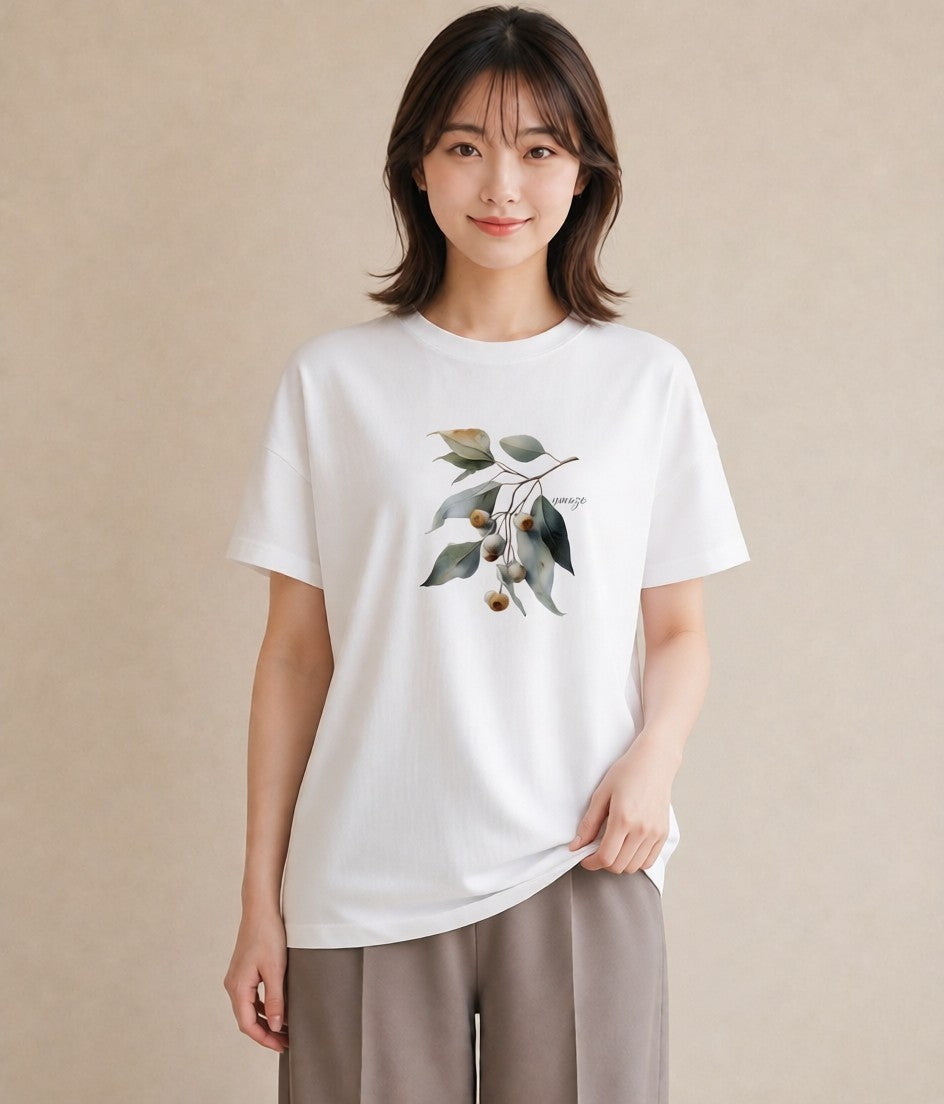 グラフィックTシャツ レディース どんぐり 植物 ボタニカル イラスト お洒落 公園 ママ 白T YMAZO