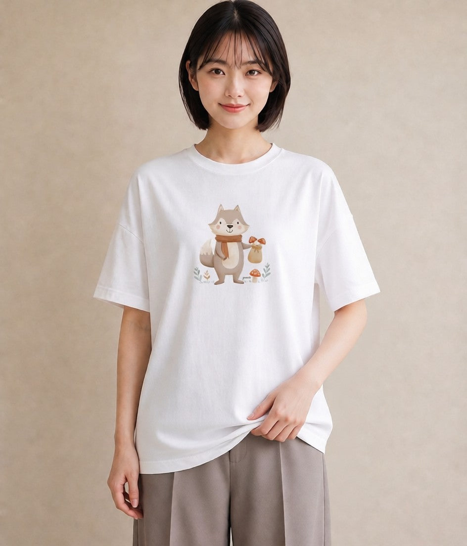 プリントTシャツ レディース きつね 動物 アニマル イラスト 水彩風 クリスマス 旅行 白T YMAZO