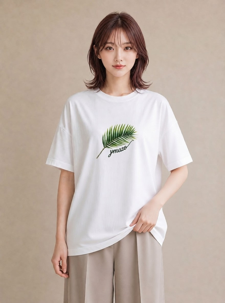 プリントTシャツ レディース シダ 植物 ボタニカル イラスト ゆるかわ 敬老の日 ホワイトデー 白T YMAZO