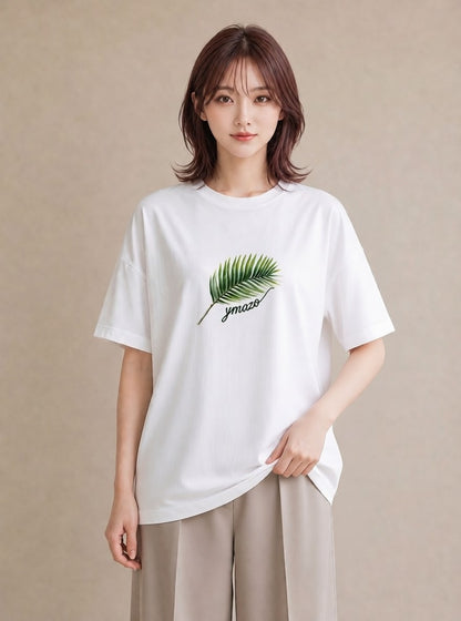 プリントTシャツ レディース シダ 植物 ボタニカル イラスト ゆるかわ 敬老の日 ホワイトデー 白T YMAZO