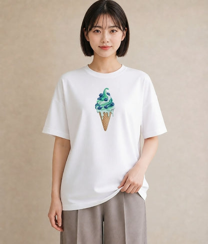 デザインTシャツ レディース ソフトクリーム 食べ物 フード イラスト レトロ 自分用 ルームウェア 白T YMAZO