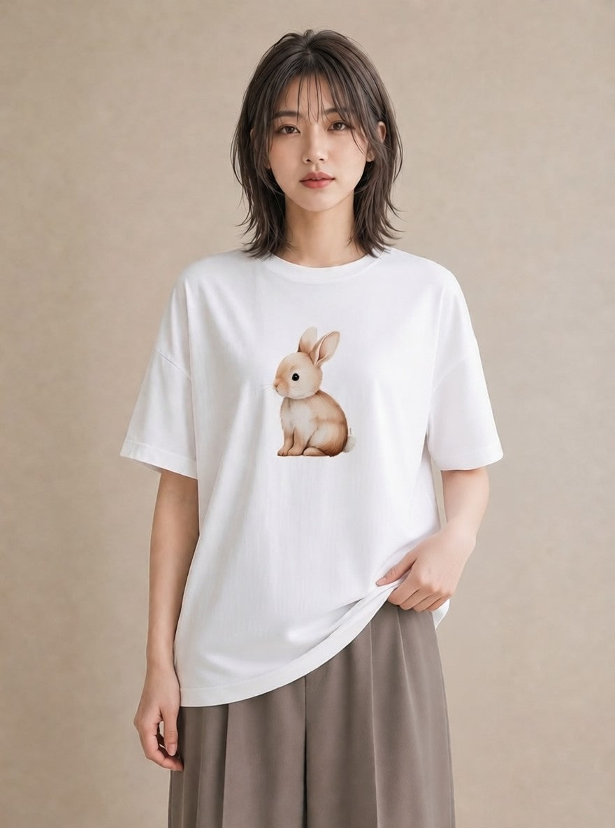 Tシャツ レディース ロップイヤー ペット 動物 イラスト ポップ ルームウェア ギフト 白T YMAZO