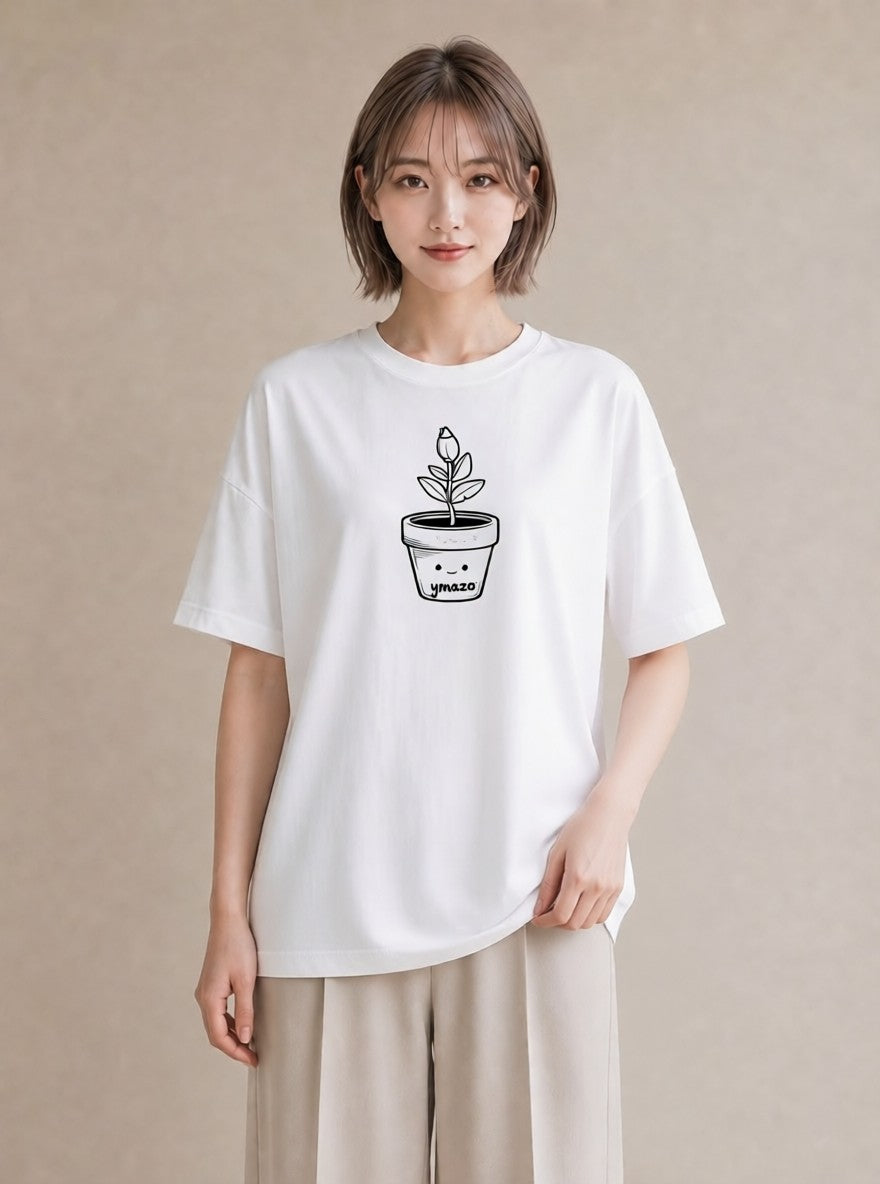 プリントTシャツ レディース 観葉植物 ボタニカル 植物 イラスト 淡色 ビーチ デイリーウェア 白T YMAZO