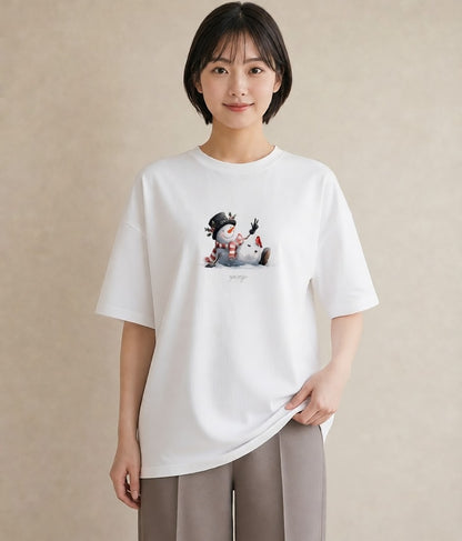 半袖Tシャツ レディース 雪 星空 宇宙 イラスト ゆるかわ 在宅 公園 白T YMAZO