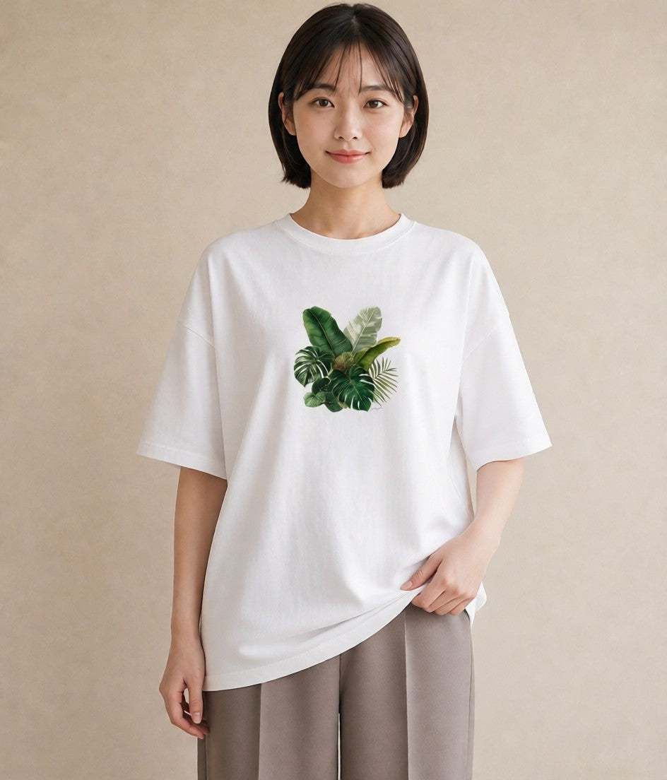 Tシャツ レディース モンステラ 植物 ボタニカル イラスト モード 旅行 母娘コーデ 白T YMAZO