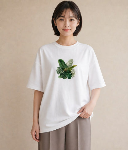 Tシャツ レディース モンステラ 植物 ボタニカル イラスト モード 旅行 母娘コーデ 白T YMAZO