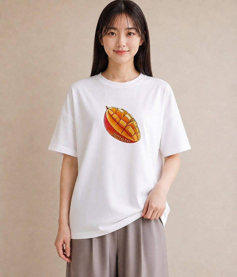 Tシャツ レディース もも 食べ物 フード イラスト 淡色 春服 ミセス 白T YMAZO