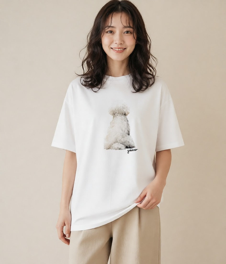 半袖Tシャツ レディース トイプードル プードル 犬 いぬ イラスト 旅行コーデ 春服 ミセス 白T YMAZO