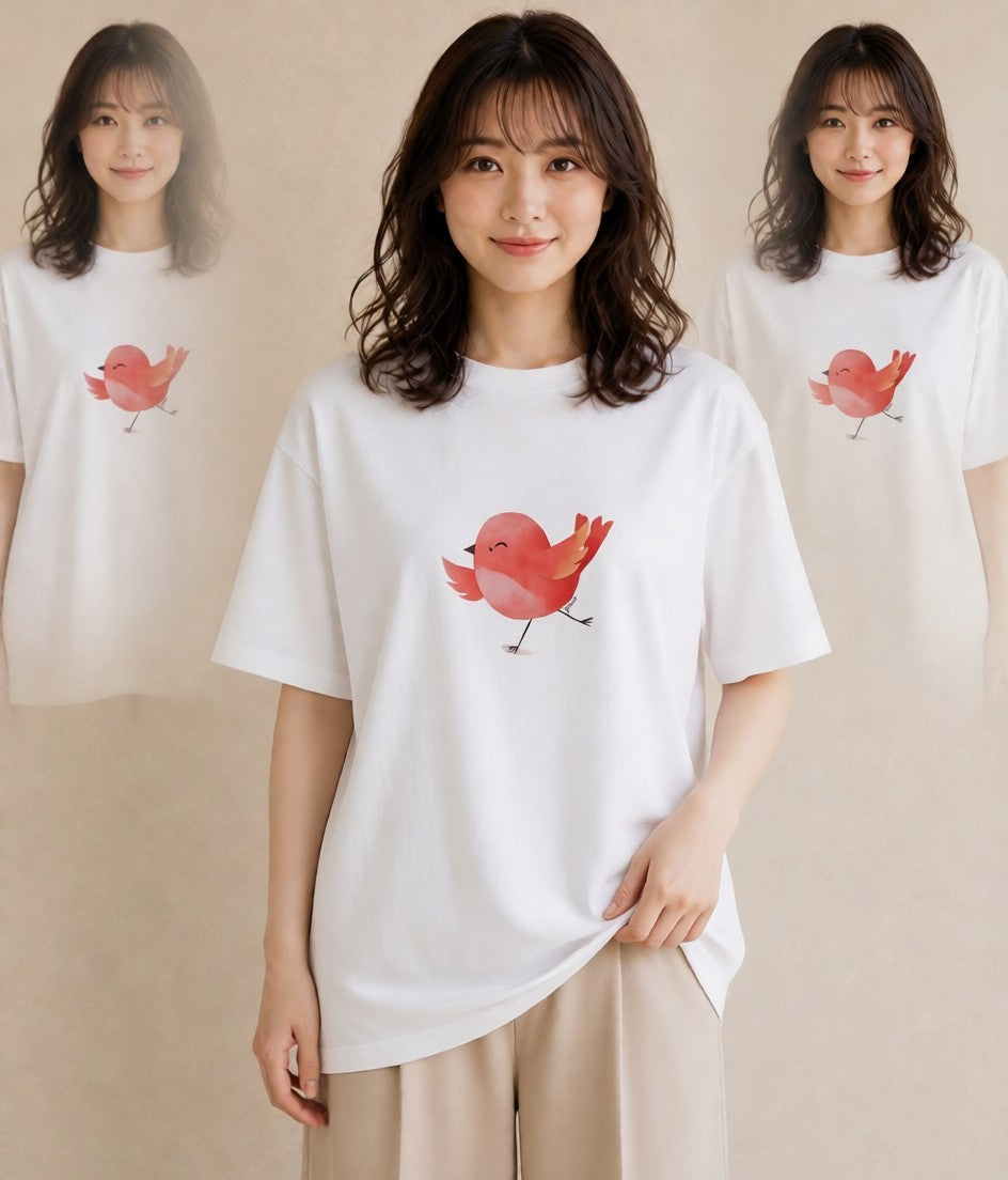 グラフィックTシャツ レディース ボタンインコ ペット 動物 イラスト きれいめ ホワイトデー 春服 白T YMAZO