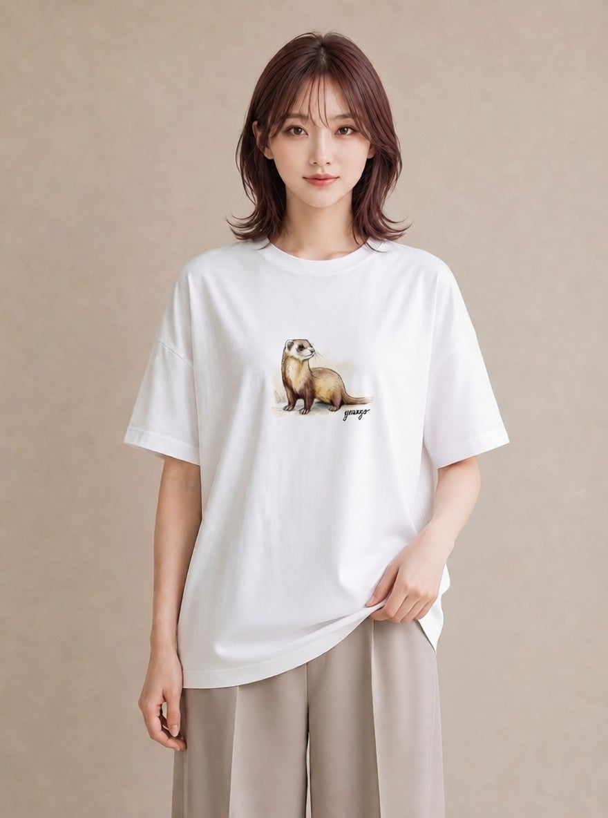 グラフィックTシャツ レディース シマリス ペット 動物 イラスト カジュアル 在宅 公園 白T YMAZO