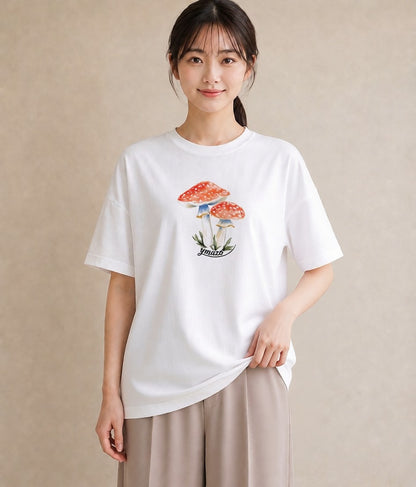 グラフィックTシャツ レディース きのこ 植物 ボタニカル イラスト 可愛い ホワイトデー 春服 白T YMAZO