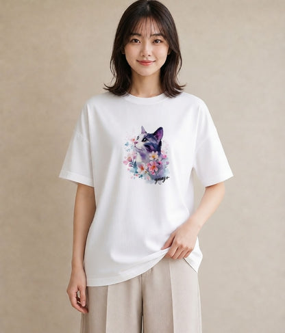 グラフィックTシャツ レディース アメリカンショートヘア 猫 ねこ イラスト 韓国風 春コーデ 姉妹 白T YMAZO