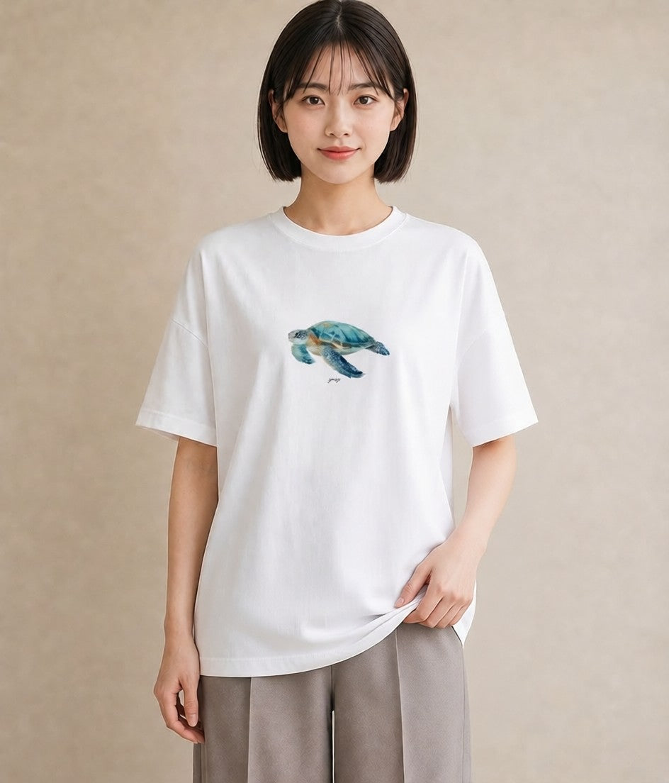 プリントTシャツ レディース ゼニガメ ペット 動物 イラスト ヴィンテージ風 通学 誕生日プレゼント 白T YMAZO