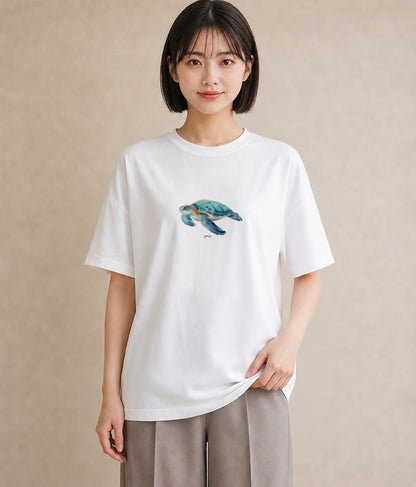 プリントTシャツ レディース ゼニガメ ペット 動物 イラスト ヴィンテージ風 通学 誕生日プレゼント 白T YMAZO