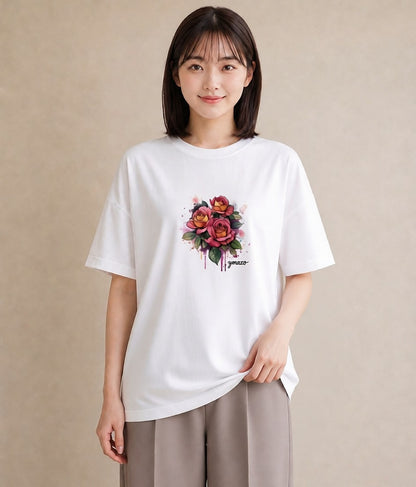 プリントTシャツ レディース バラ 薔薇 ローズ 花 花柄 イラスト 普段使い お出かけ 普段着 白T YMAZO
