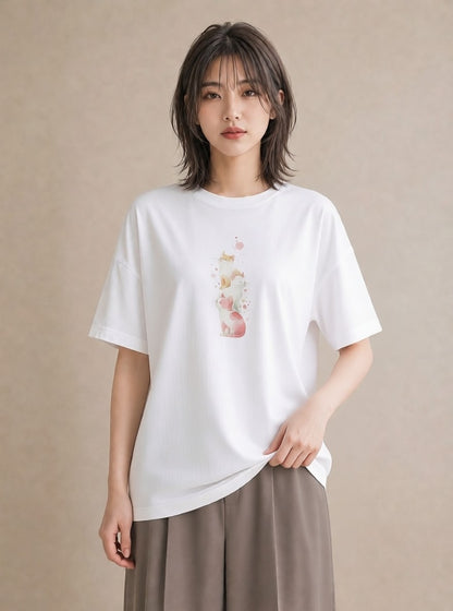 Tシャツ レディース 肉球 猫 ねこ イラスト ゆるコーデ ママ カフェ服 白T YMAZO