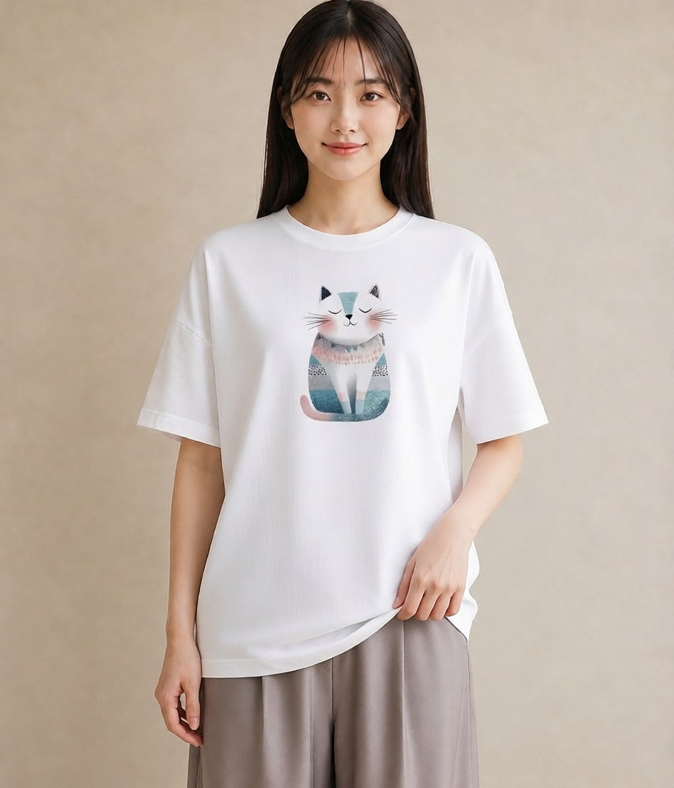 グラフィックTシャツ レディース ねこ 猫 ネコ イラスト 休日コーデ 女性向けギフト 散歩 白T YMAZO