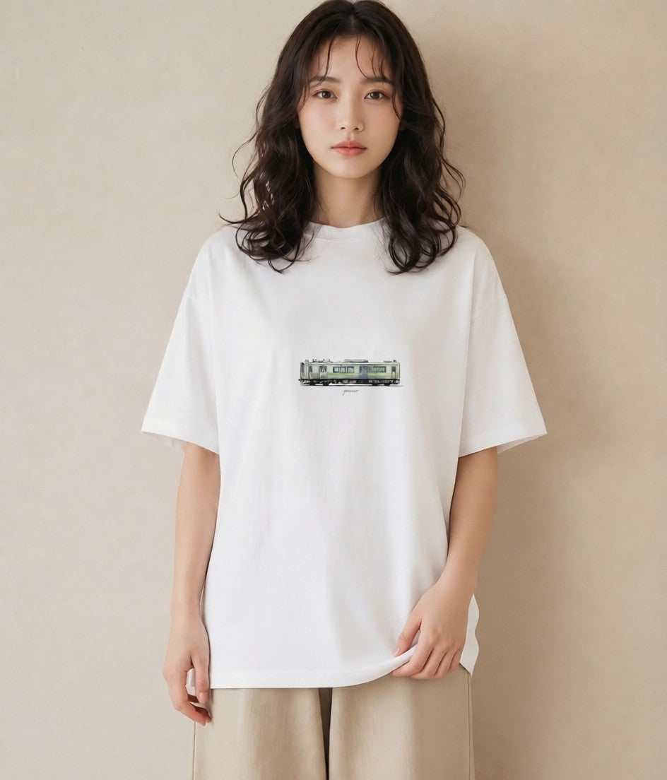 Tシャツ レディース 駅のホーム ローカル線 駅 ナチュラル アンティーク イラスト 線画 誕生日プレゼント 綿100 白T YMAZO