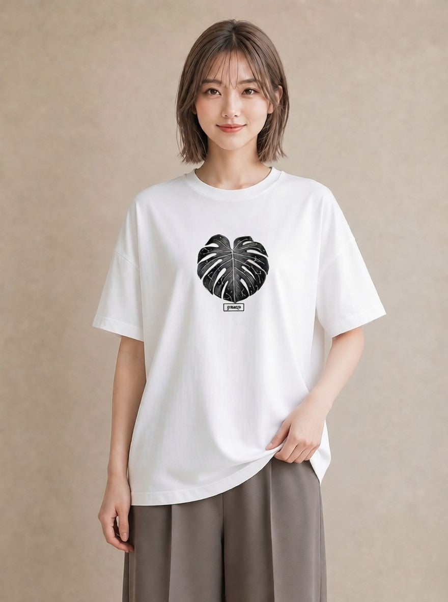 Tシャツ レディース モンステラ 植物 ボタニカル イラスト ラフカジュアル 友達ギフト 部屋着 白T YMAZO
