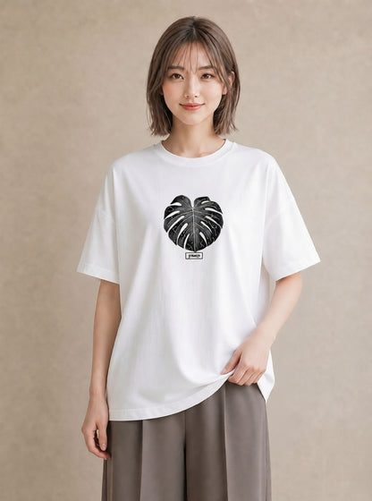 Tシャツ レディース モンステラ 植物 ボタニカル イラスト ラフカジュアル 友達ギフト 部屋着 白T YMAZO