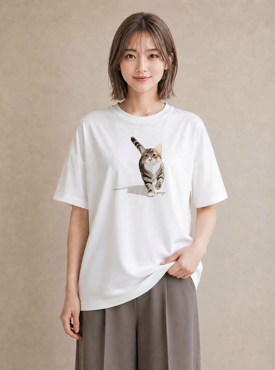 グラフィックTシャツ レディース サバトラ 猫 ねこ イラスト 普段使い クリスマス 旅行 白T YMAZO