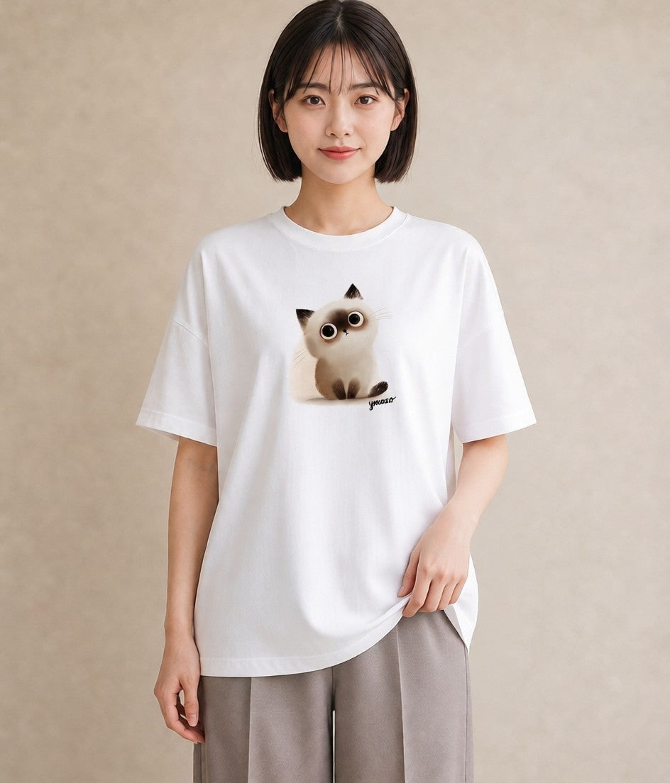 プリントTシャツ レディース ラグドール 猫 ねこ イラスト 普段使い 普段着 週末コーデ 白T YMAZO