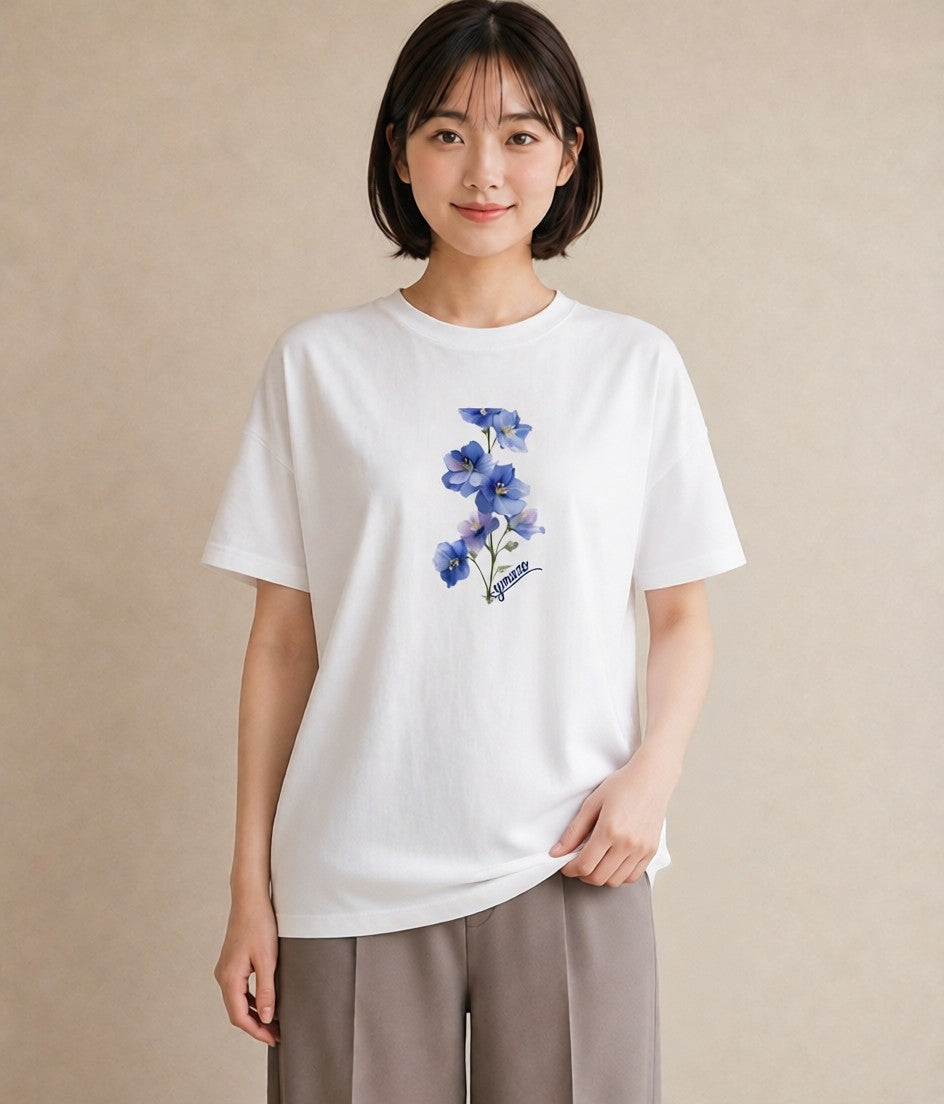 Tシャツ レディース あさがお 朝顔 花 花柄 イラスト こなれ感 デイリーウェア 休日 白T YMAZO