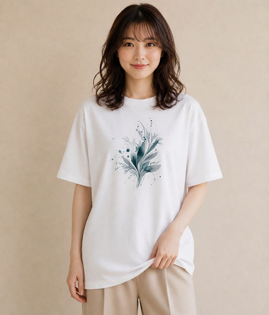 Tシャツ レディース ガラス瓶 小枝 ボタニカル ナチュラル アンティーク イラスト ラフカジュアル 誕生日プレゼント 綿100 白T YMAZO