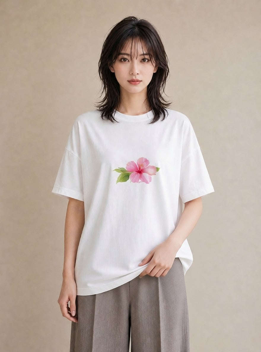 Tシャツ レディース あさがお 朝顔 花 花柄 イラスト 旅行コーデ 海 カフェ巡り 白T