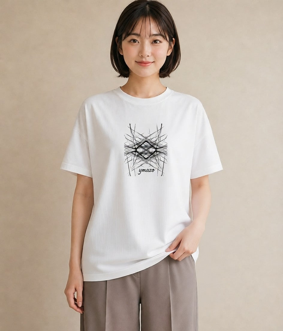 デザインTシャツ レディース 幾何学 ミニマル ジオメトリック イラスト カフェコーデ 女子会 お揃い 白T YMAZO