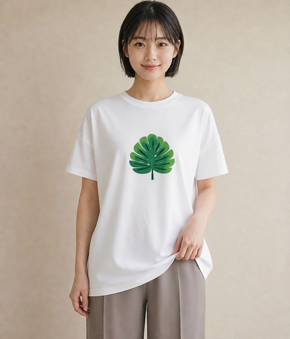 グラフィックTシャツ レディース モンステラ 植物 ボタニカル イラスト シンプル 誕生日プレゼント 綿100 白T YMAZO