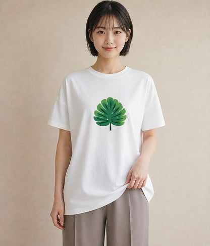グラフィックTシャツ レディース モンステラ 植物 ボタニカル イラスト シンプル 誕生日プレゼント 綿100 白T YMAZO