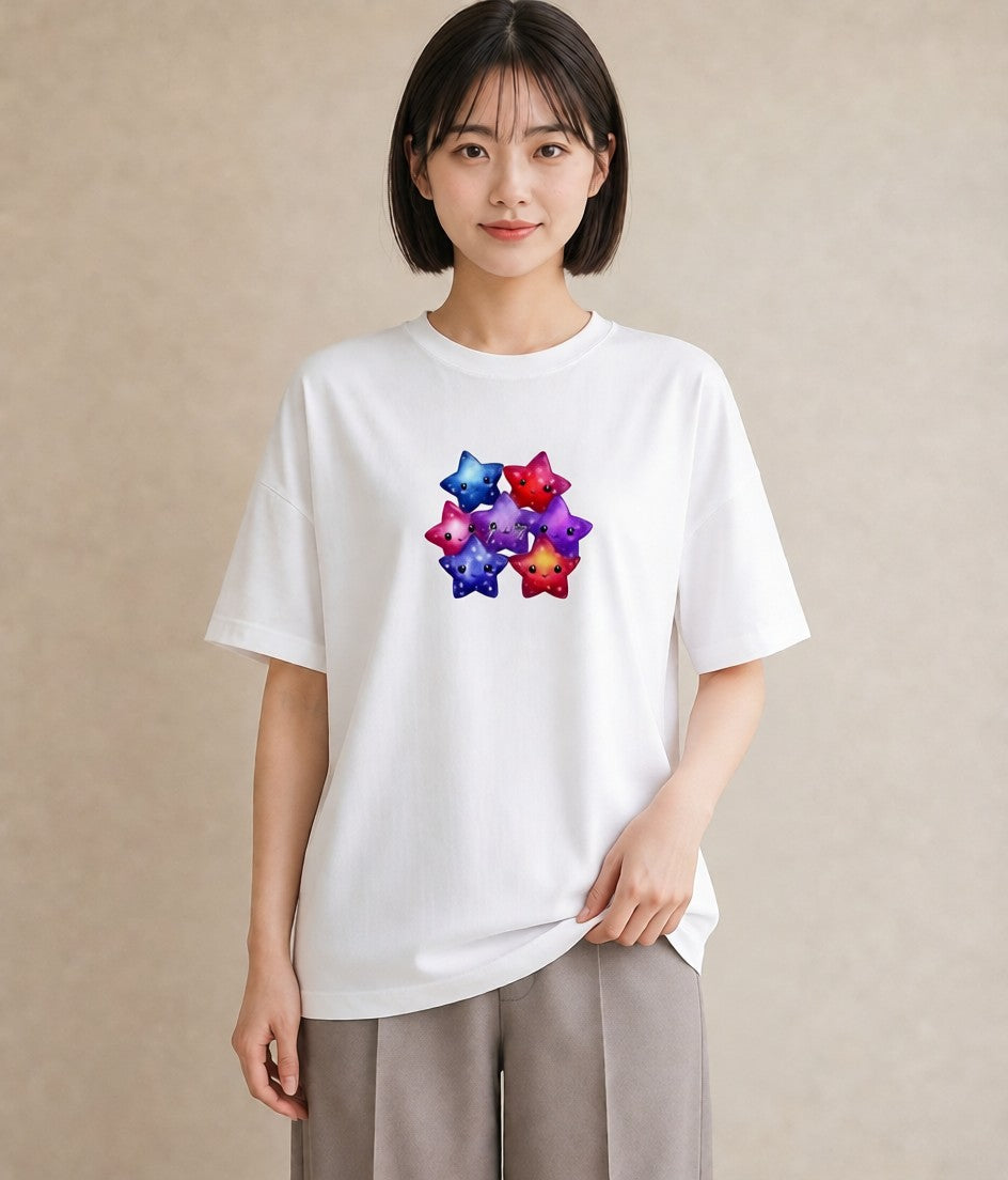 半袖Tシャツ レディース 天の川 星空 宇宙 イラスト モード ママ カフェ服 白T YMAZO